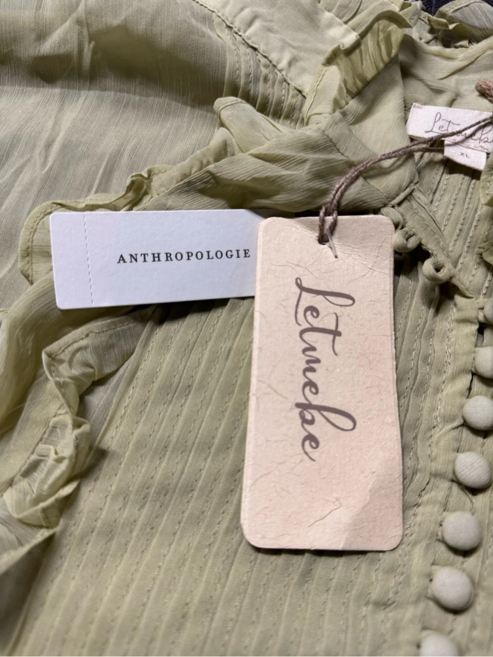 Anthropologie Let Me Be Sheer Ruffle Tie Neck Blouse XL NWT - Picture 6 of 13